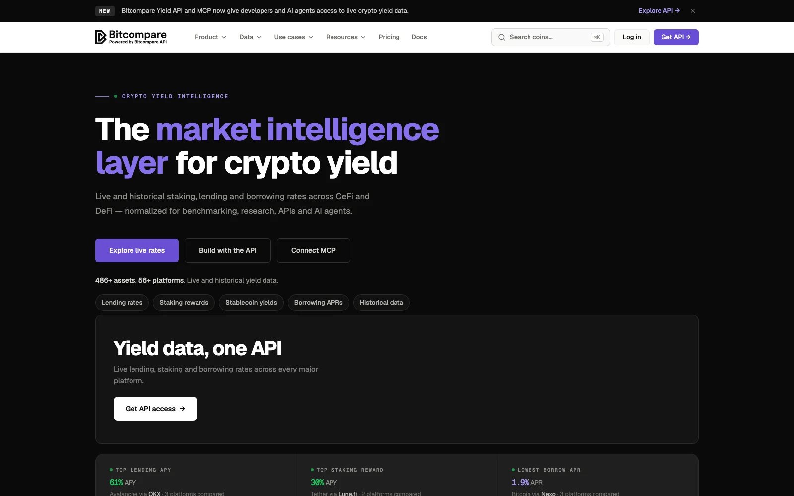 Bitcompare yield intelligence product interface